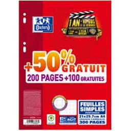 OXFORD FEUILLES SIMPLES OXFORD PERFOREES 200+100 PAGES 90G Q5/5 RDC2014