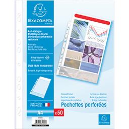 EXACOMPTA 50 POCHETTES PERFOREES 210X297 POLYPROPYLENE LISSE INCOLORE 55µ PERFOR