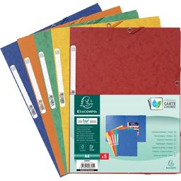 EXACOMPTA LOT DE 5 CHEMISE A ELASTIQUES 3 RABATS AVEC ETIQUETTE QUADRILLEE 240X3