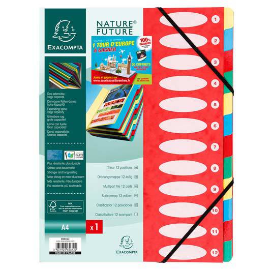EXACOMPTA TRIEUR A SOUFFLETS AVEC ELASTIQUES 12 POSITIONS 245X315 FEUILLETS CART