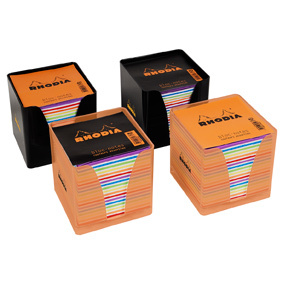 RHODIA BLOC CUBE PAPIER COULEUR UNI 80G COLORIS ASSORTIS DANS BOITIER PLEXI 1