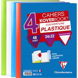 CLAIREFONTAINE LOT DE 4 KOVER BOOK CAHIER PIQURE AVEC RABATS 240X320 48 PAGES SEYES P
