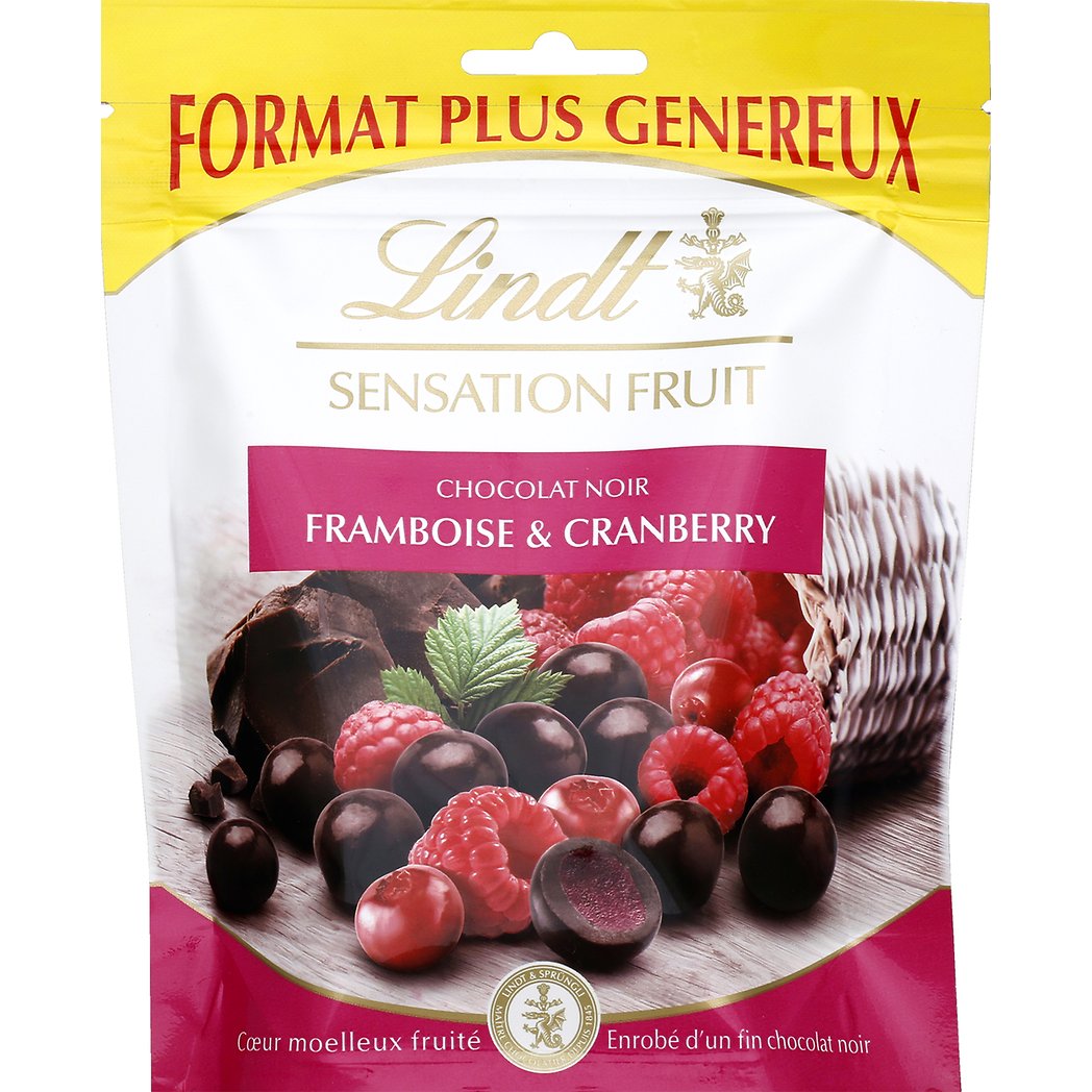 LINDT CHOC SENSATION FRAMBOISE CRANBERRY 160G