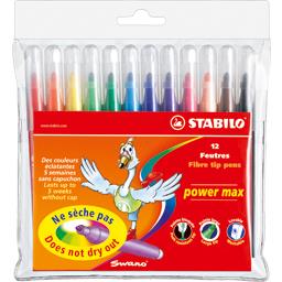 STABILO POCHETTE X12 FEUTRES DE COLORIAGE POINTE LARGE BLOQUEE POWER MAX