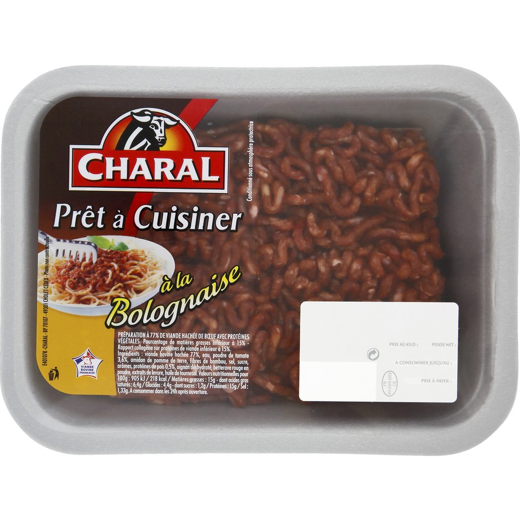 CHARAL VIANDE HACHÉE TRADITION SPÉCIAL BOLOGNAISE CHARAL 350G