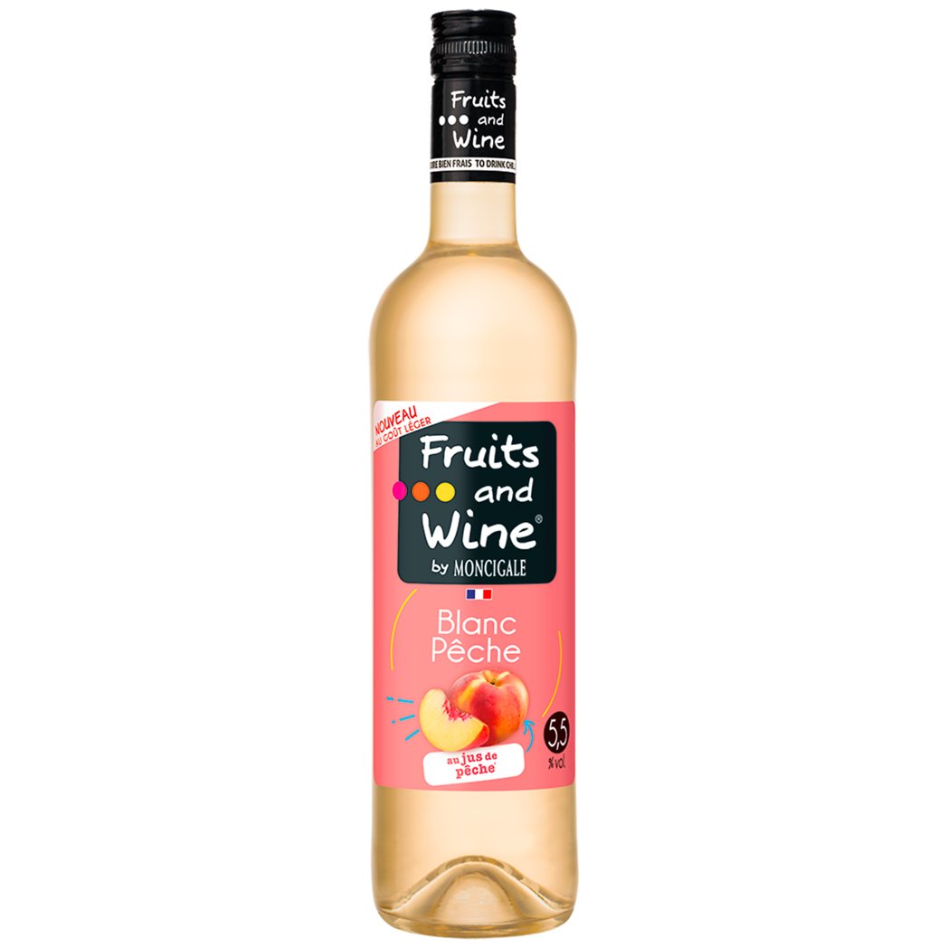 FRUITS & WINE BOISSON AROMATISEE A BASE DE VIN BLANC PECHE FRUITS AND WINE 5.5D 75CL