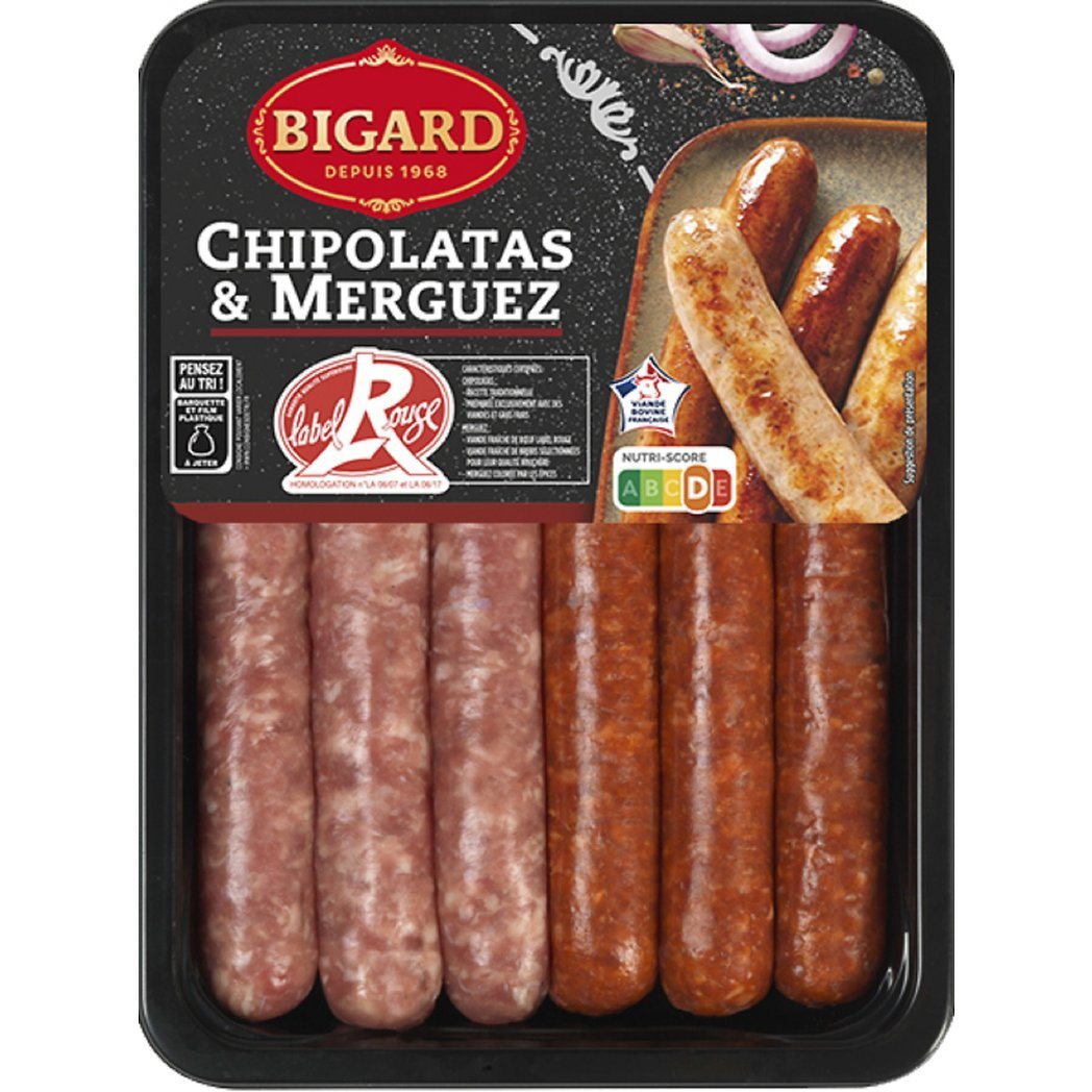 BIGARD MIXTE LABEL ROUGE 3 CHIPO 3 MERGUEZ BIGARD