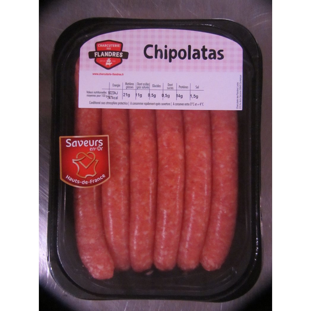 CHARC DES FLAN * 6 CHIPOLAT PORC ORDINAIR PCE 330G