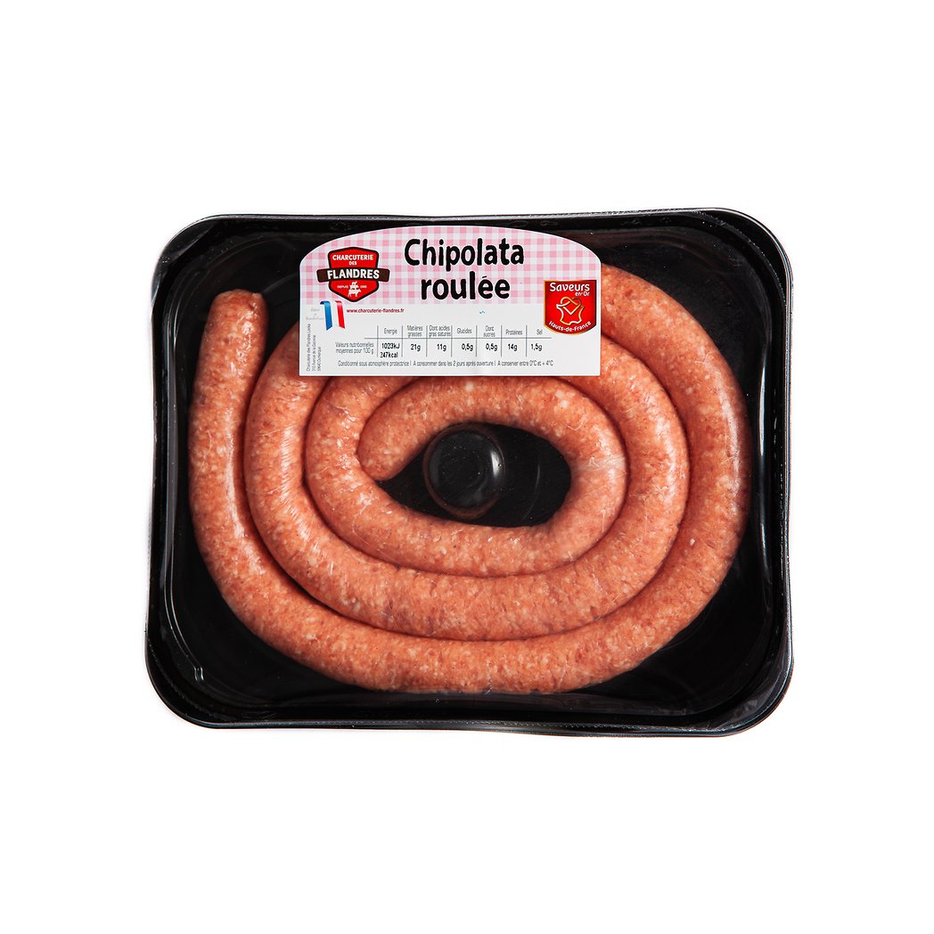 CHARC-DES-FLAN TRADITION 1 CHIPOLAT PORC ORDI 450G
