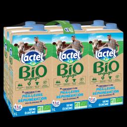 LACTEL LAIT UHT BIO 1/2 ÉCRÉMÉ LACTEL BRIQUE 1L X6
