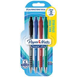 PAPER MATE 3+1 GRATUIT STYLOS BILLE FLEXGRIP ULTRA BLEU / ROUGE/ NOIR/ VERT
