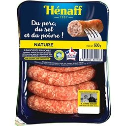 HENAFF Saucisse Porc Piece Barquette 6's 600g