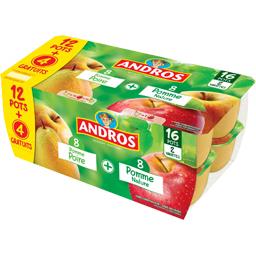 ANDROS DESSERT POMME NATURE + POMME POIRE ANDROS X12 +4 GRATUITS
