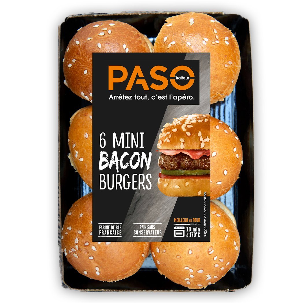 PASO MINI Frais Burger Bacon Barquette 6's 210g