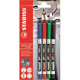 STABILO BLISTER X4 STYLOS-FEUTRES PERMANENT WRITE-4-ALL 1 NOIR 1 BLEU 1 ROUGE