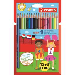 STABILO ÉTUI CARTON 18 CRAYONS COULEUR COLOR "15+3 FLUO"- NOUVEAU PACKAGING