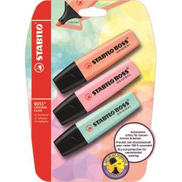 STABILO 3 SURLIGNEURS STABILO BOSS ORIGINAL PASTEL - PÊCHE + ROSE + TURQUOISE