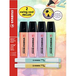 STABILO BLISTER 4 SURLIGNEURS BOSS ORIGINAL PASTEL + 2 SURLIGNEURS SWING COOL