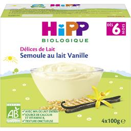 HIPP BIOLOGIQUE SEMOULE AU LAIT VANILLE HIPP BIOLOGIQUE COUPELLES 4X100G