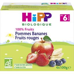 HIPP 100% FRUITS POMME/BANANE/FRUITS ROUGES HIPP COUPELLES 4X100G