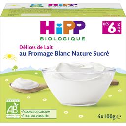 HIPP BIOLOGIQUE FROMAGE BLANC NATURE SUCRÉ HIPP BIOLOGIQUE COUPELLES 4X100G